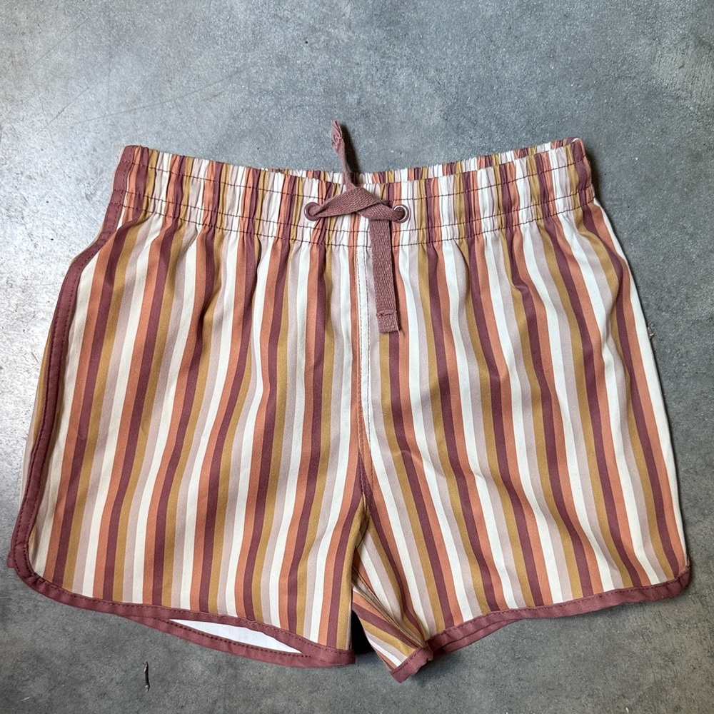 Rylee + Cru Brown and Tan Striped Kids Swim Trunks